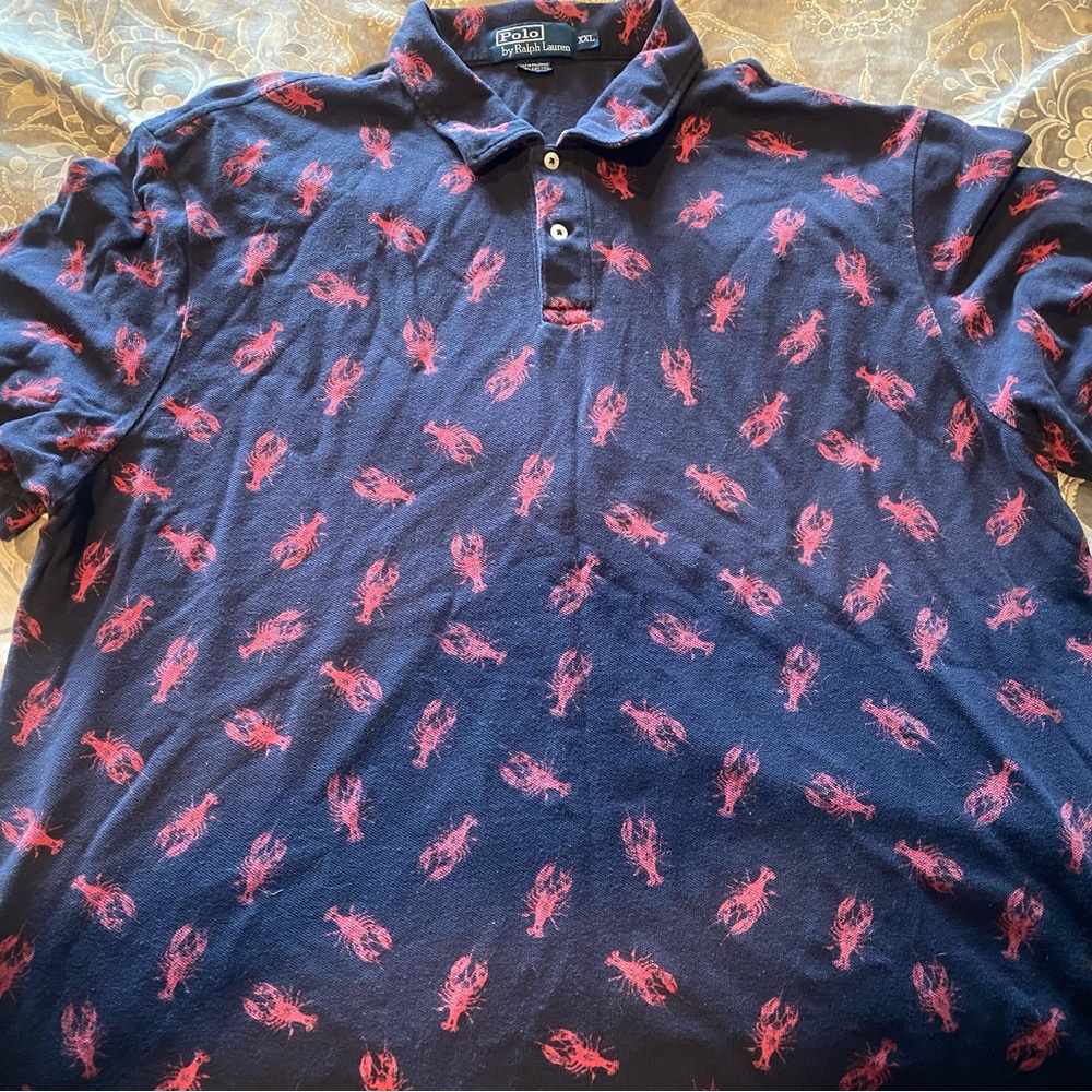 Ralph Lauren Navy Blue Red Lobster AOP Polo Shirt
